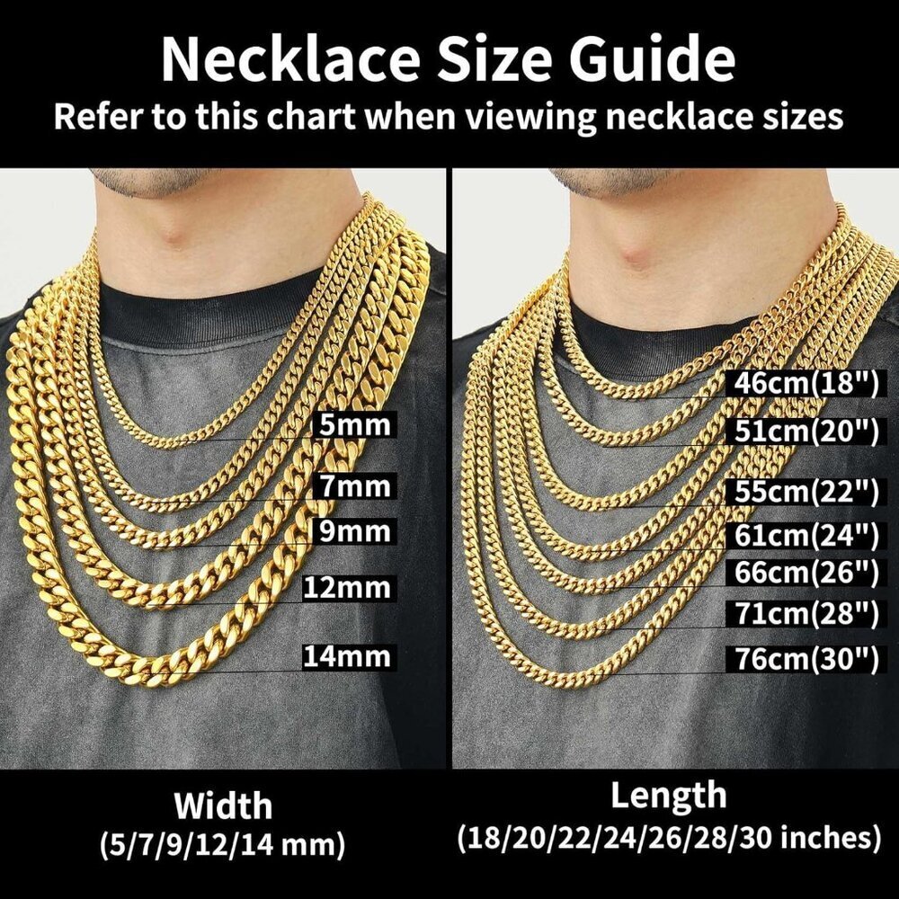 Gold/18K 14 mm width Plated Miami Cuban Chain Necklace | Stainless Steel Men - Picture 6 of 7